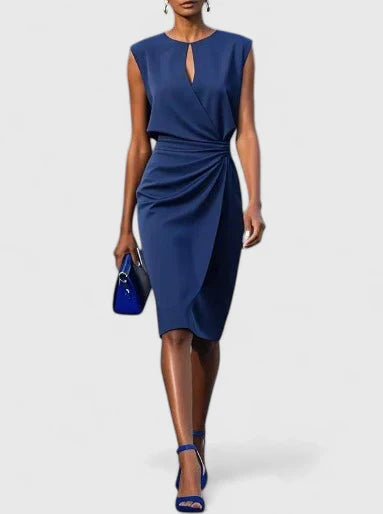 Elegant Ladies Cap Sleeveless Ruched Dress - VibreMode