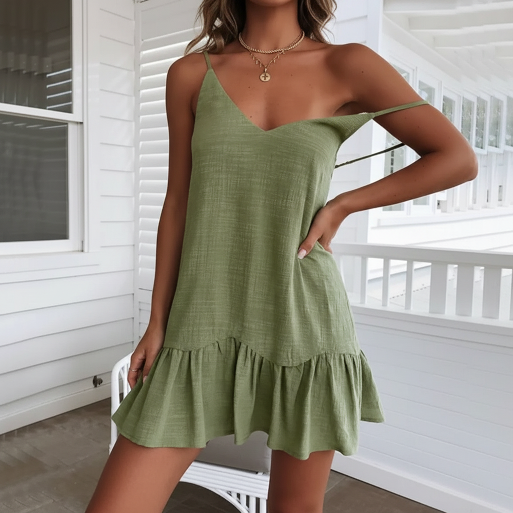 Women's Linen Ruffle Dress