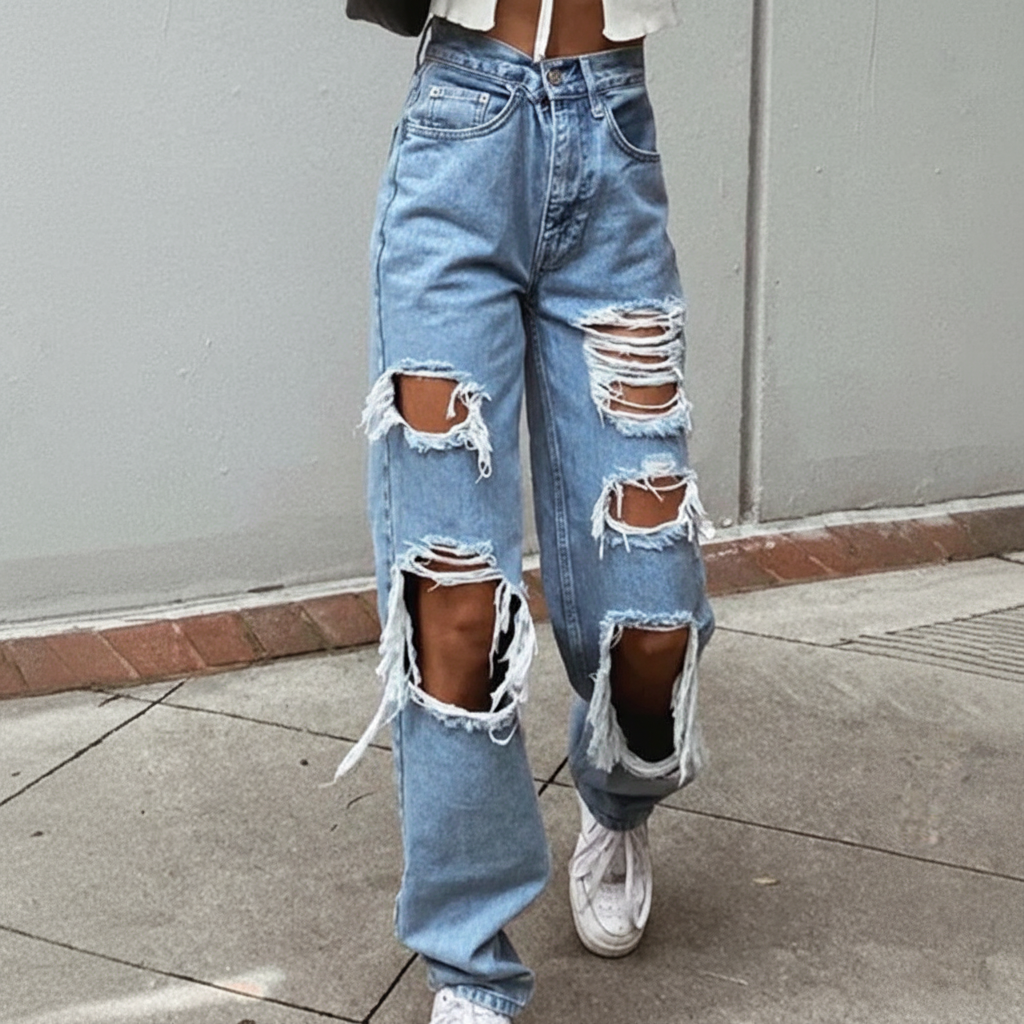 Women's Distressed Denim Jeans - VibreMode