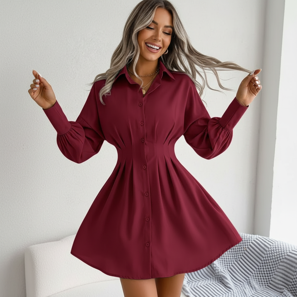 Women's Cinched Waist Shirt Dress
