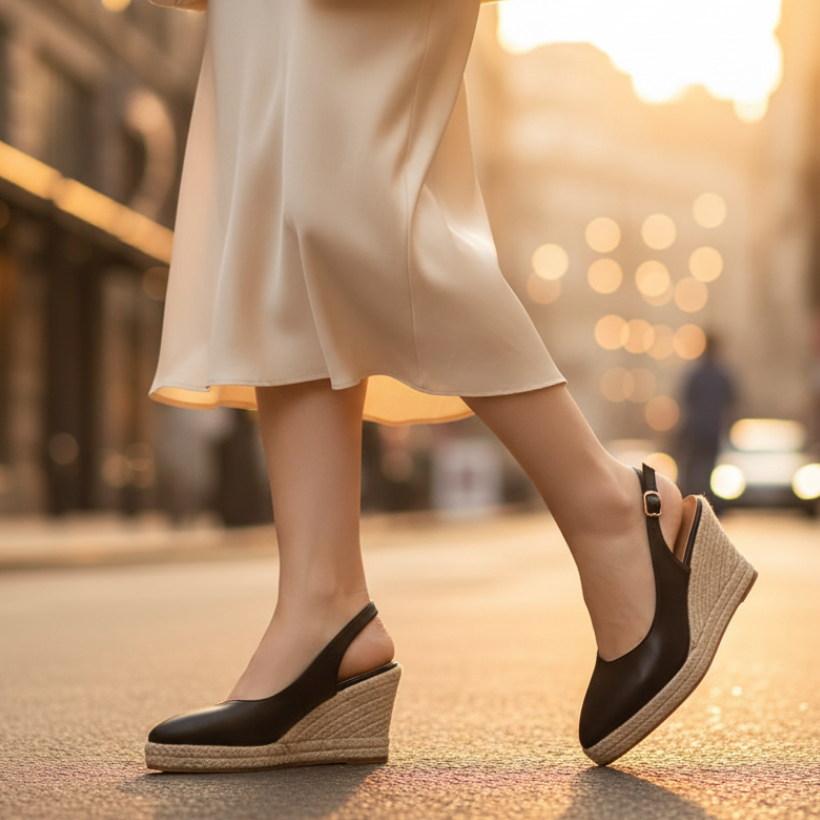 Women's Slingback Pointed Toe Wedge Shoes Buckle Strap