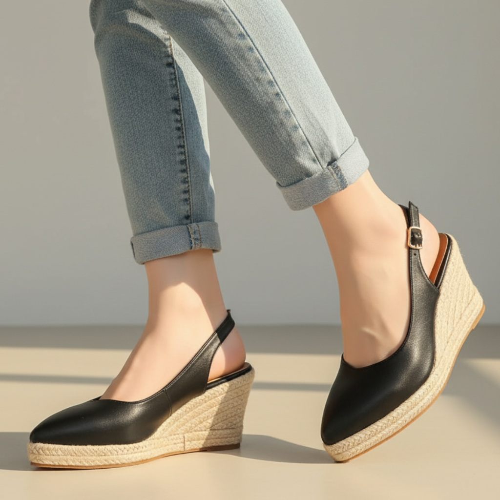 Women's Slingback Pointed Toe Wedge Shoes Buckle Strap