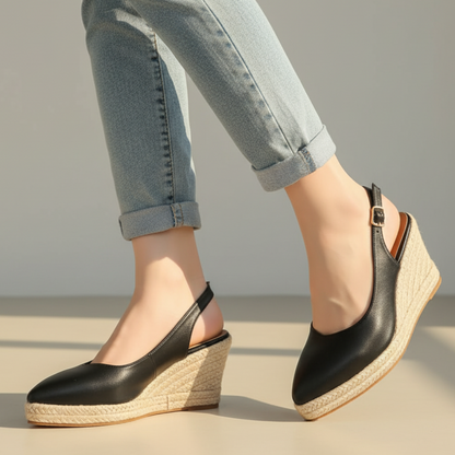 Women's Slingback Pointed Toe Wedge Shoes Buckle Strap