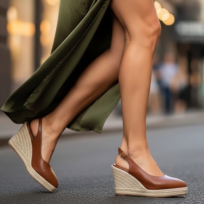 Women's Slingback Pointed Toe Wedge Shoes Buckle Strap