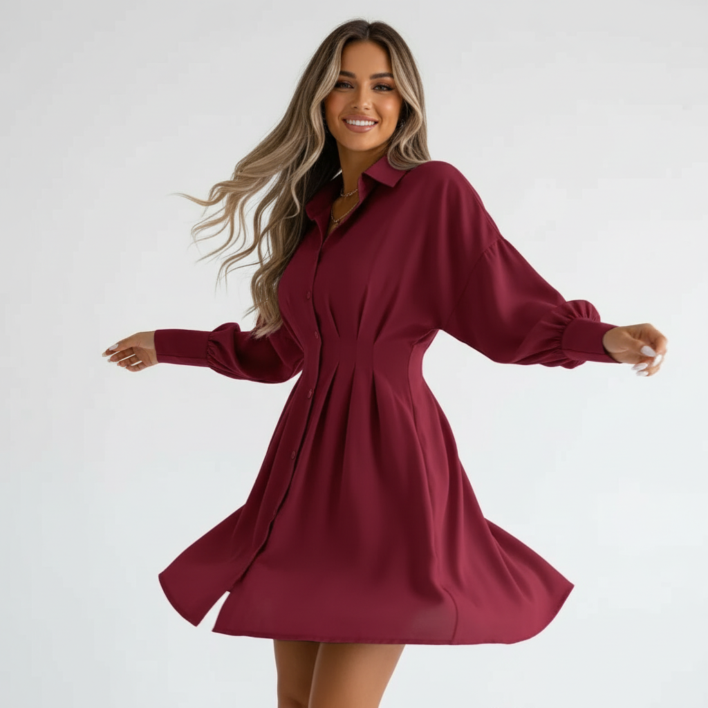 Women's Cinched Waist Shirt Dress