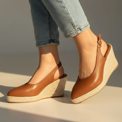 Women's Slingback Pointed Toe Wedge Shoes Buckle Strap - VibreMode
