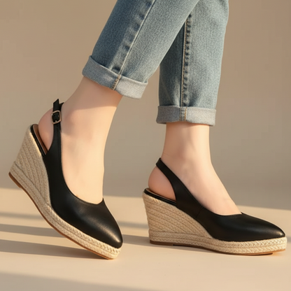 Women's Slingback Pointed Toe Wedge Shoes Buckle Strap