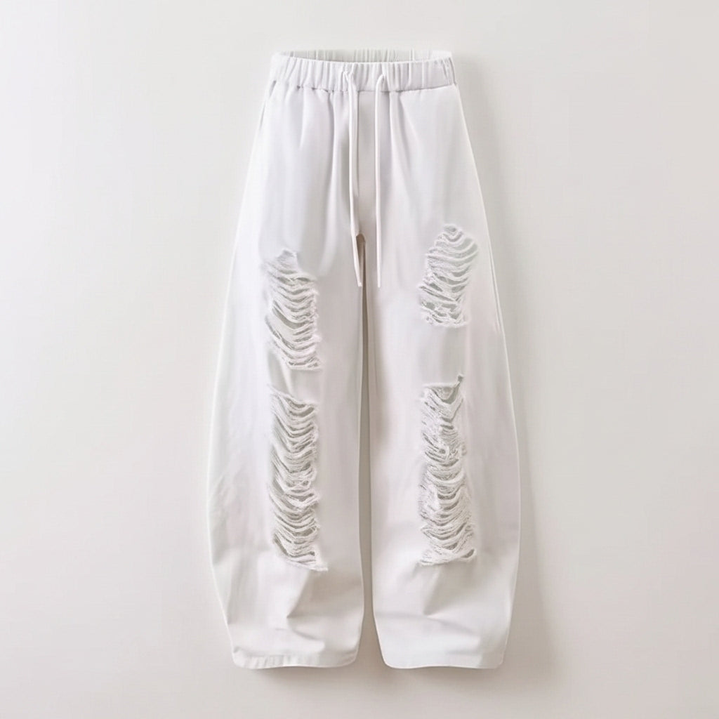 Women's Off White Cargo Jogger Pants Denim Patchwork Comfortable