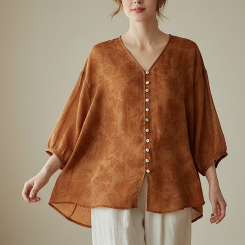 Women's V-Neck Linen Natural
