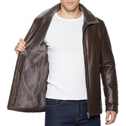 Men's Leather Motorcycle Jacket Fleece Lined Black - VibreMode