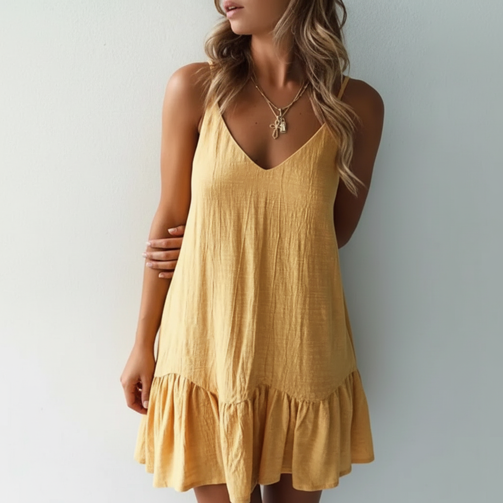 Women's Linen Ruffle Dress