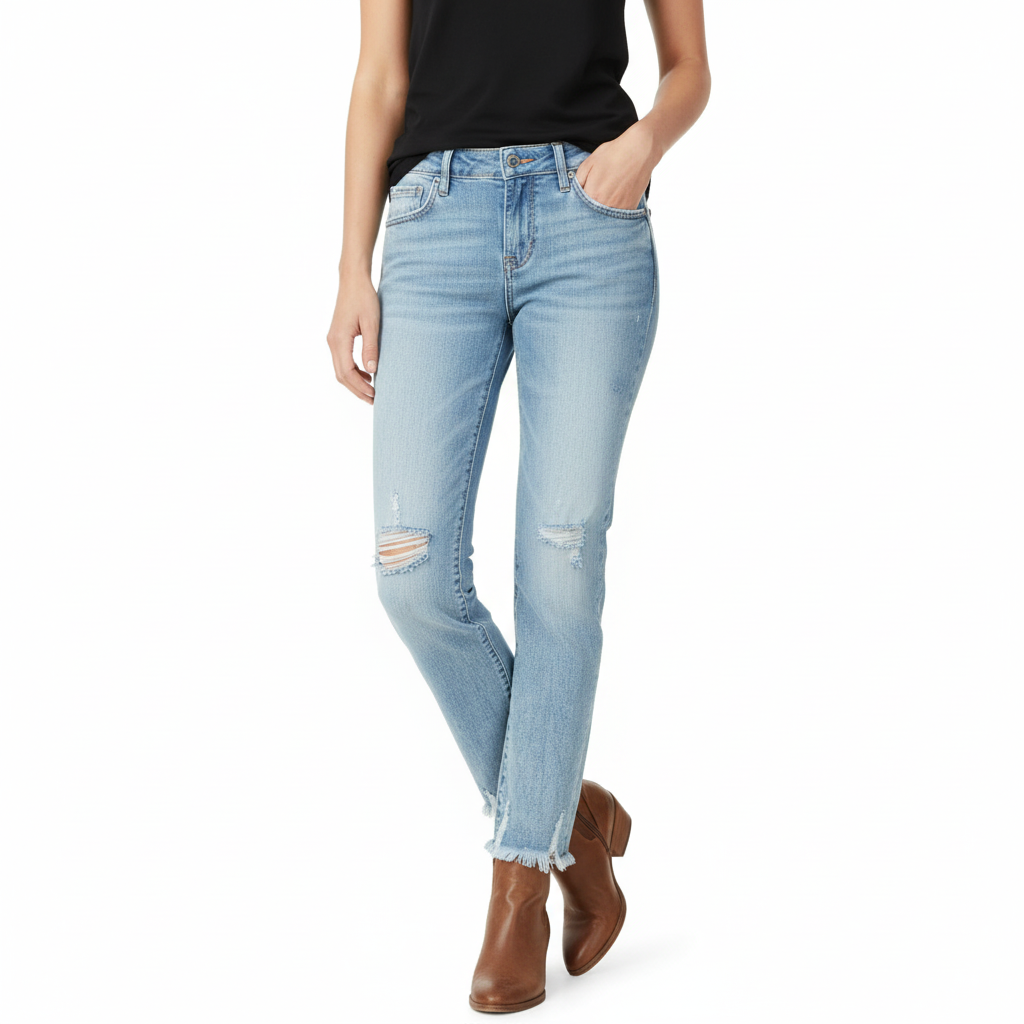 Women's Distressed Straight Leg Jeans - VibreMode
