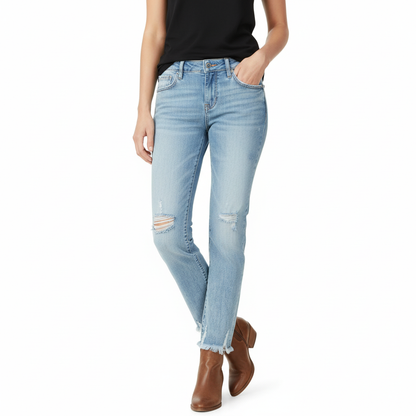 Women's Distressed Straight Leg Jeans - VibreMode