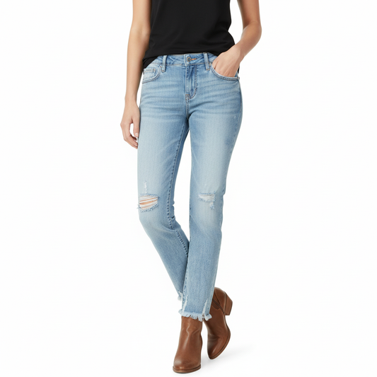 Women's Distressed Straight Leg Jeans - VibreMode