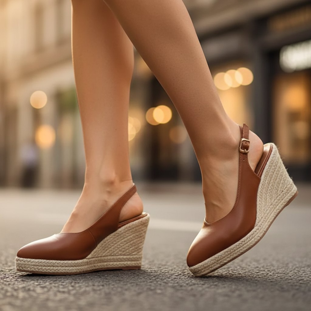 Women's Slingback Pointed Toe Wedge Shoes Buckle Strap