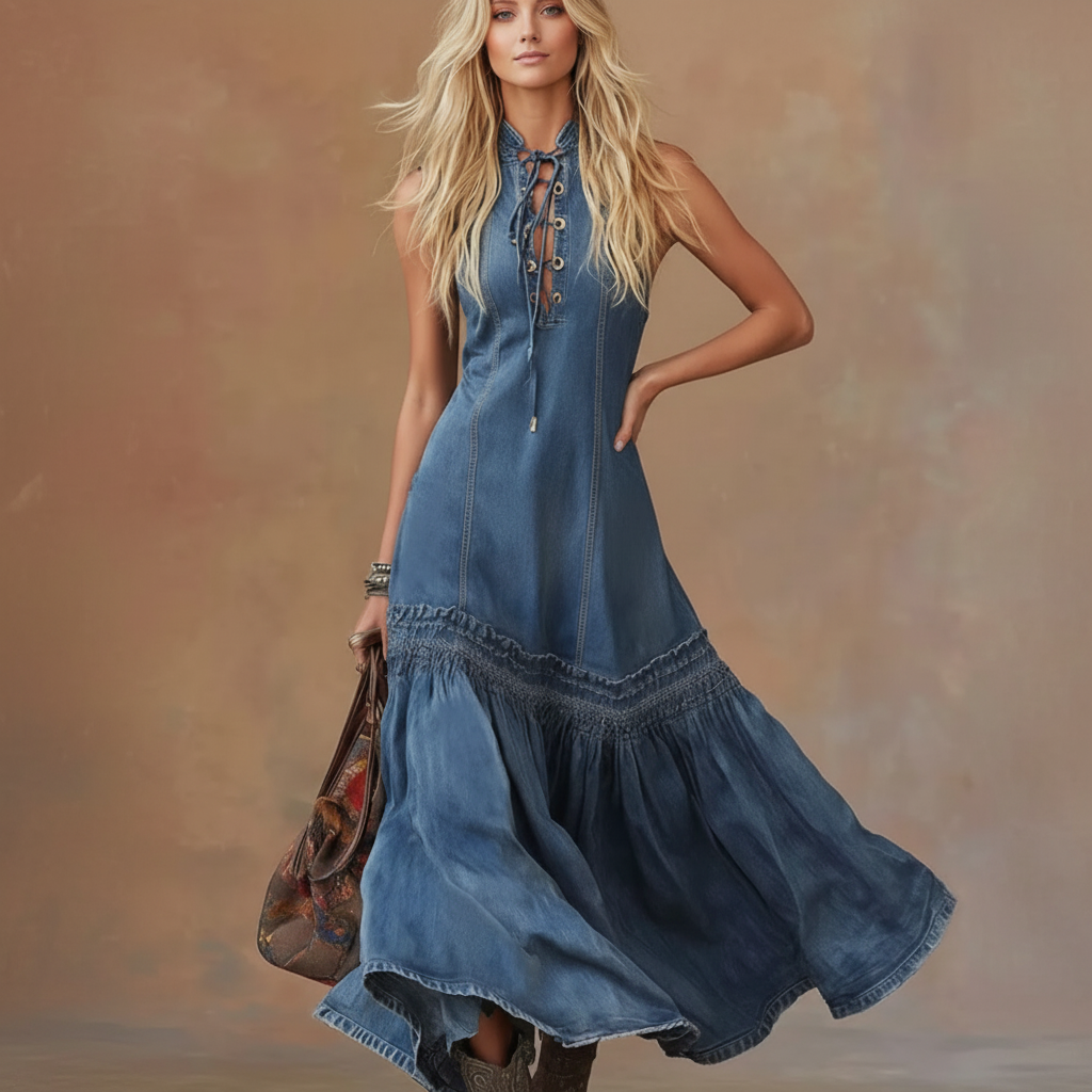 Women's Vintage Denim Long Dress