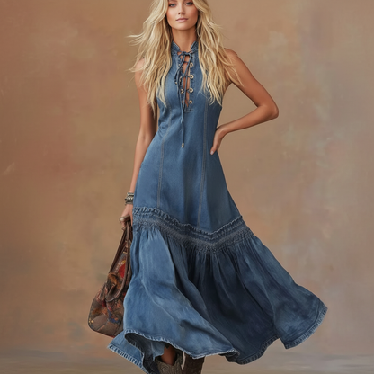 Women's Vintage Denim Long Dress