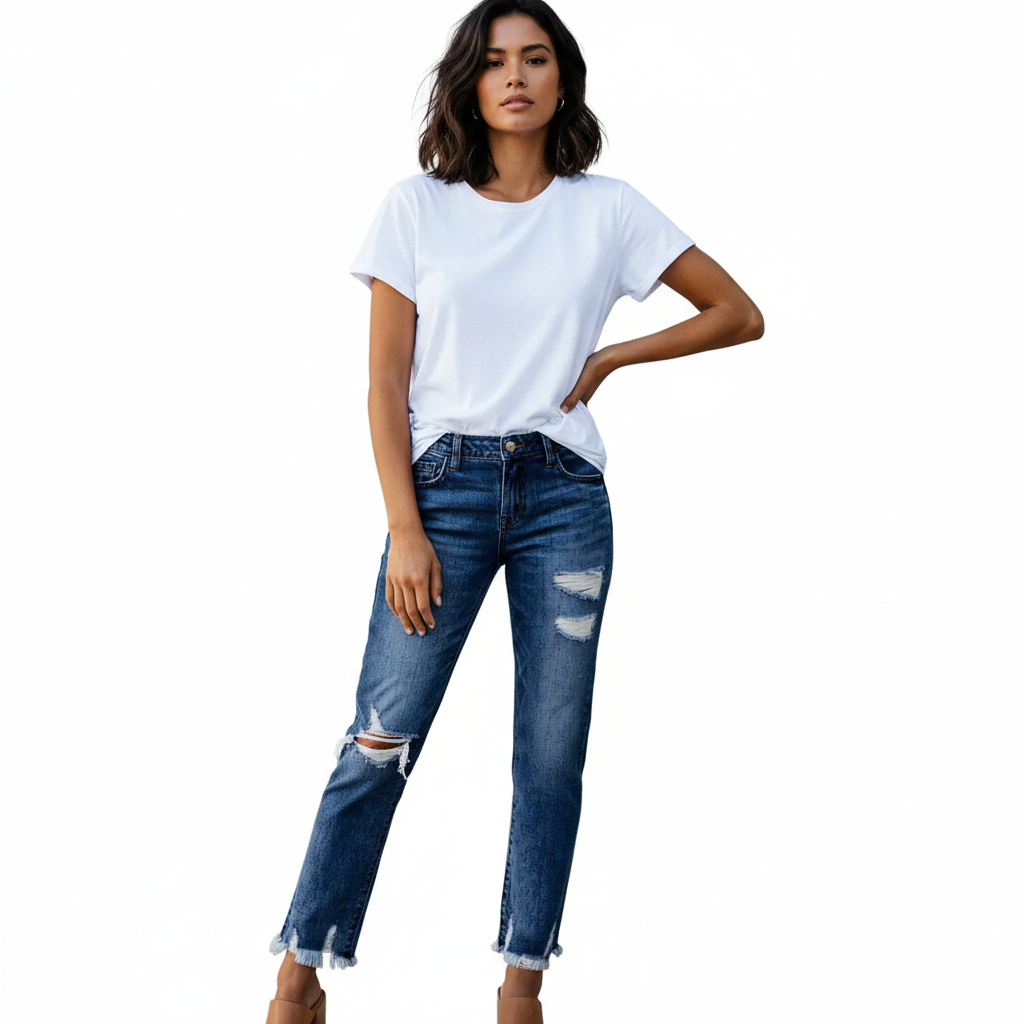 Women's Distressed Straight Leg Jeans