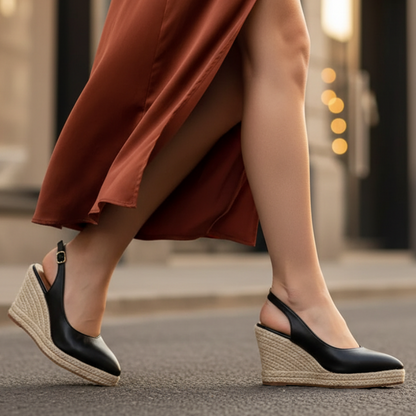 Women's Slingback Pointed Toe Wedge Shoes Buckle Strap