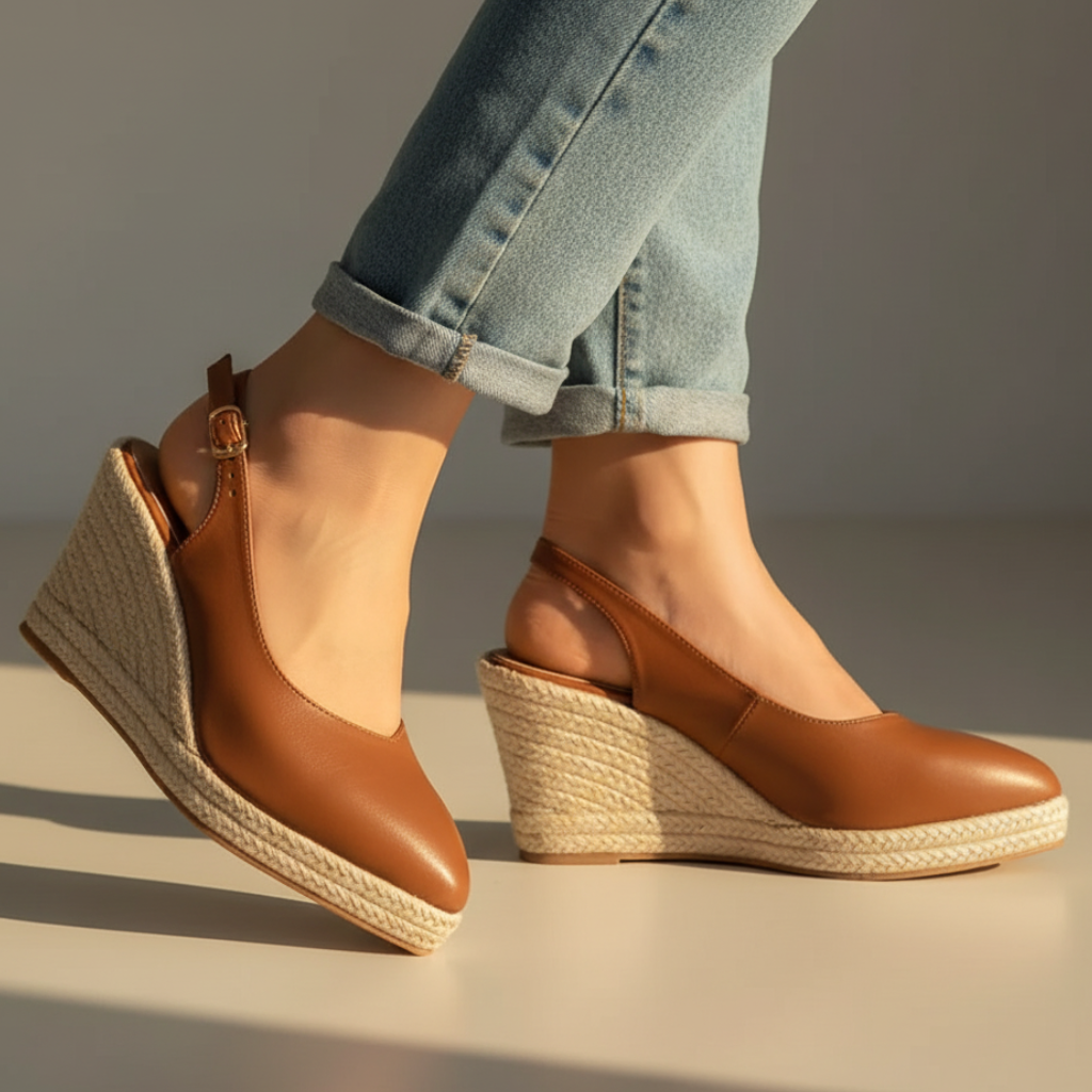 Women's Slingback Pointed Toe Wedge Shoes Buckle Strap