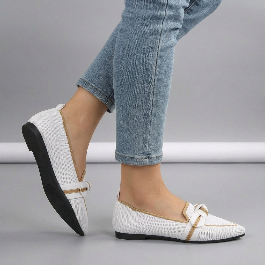 Women's Knitted Slip-On Loafers Pointed Toe Brown