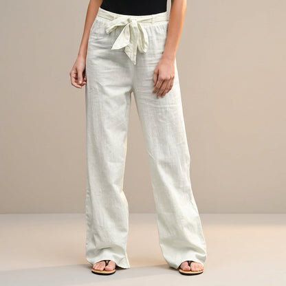Women's High Waist Wide Leg Trousers Self Tie Waist