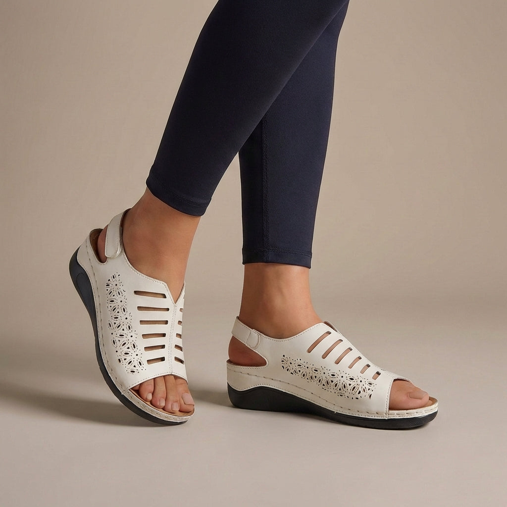 Women's Wedge Sandals Floral Cut-Out Adjustable Strap