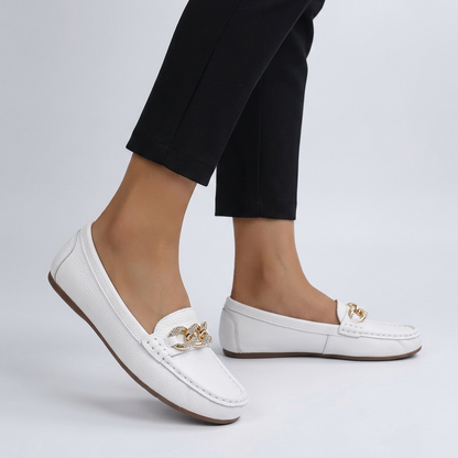 Orthopedic Slip-On Loafers Gold Accent Brown - VibreMode