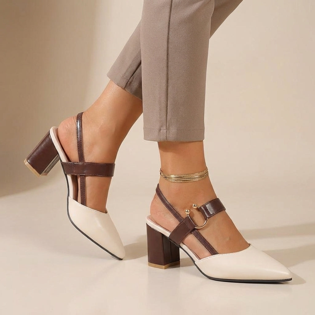 Women's Leather Slingback Pumps Buckled Strap Clear Details