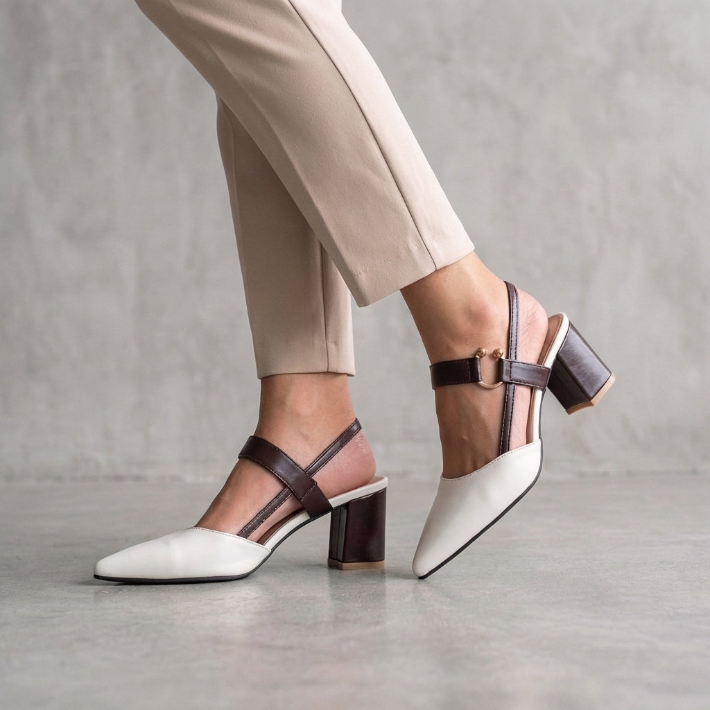Women's Pointed Toe Slingback Shoes Block Heel Decorative Strap