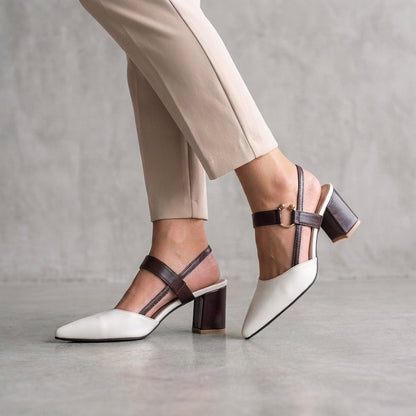 Women's Pointed Toe Slingback Shoes Block Heel Decorative Strap