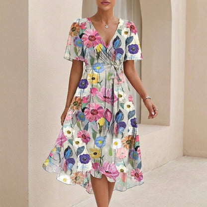 Women's Midi Wrap Dress Chiffon Tie Waist