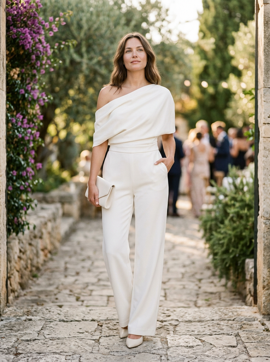 Women's One-Shoulder Jumpsuit Wide-Leg Silhouette