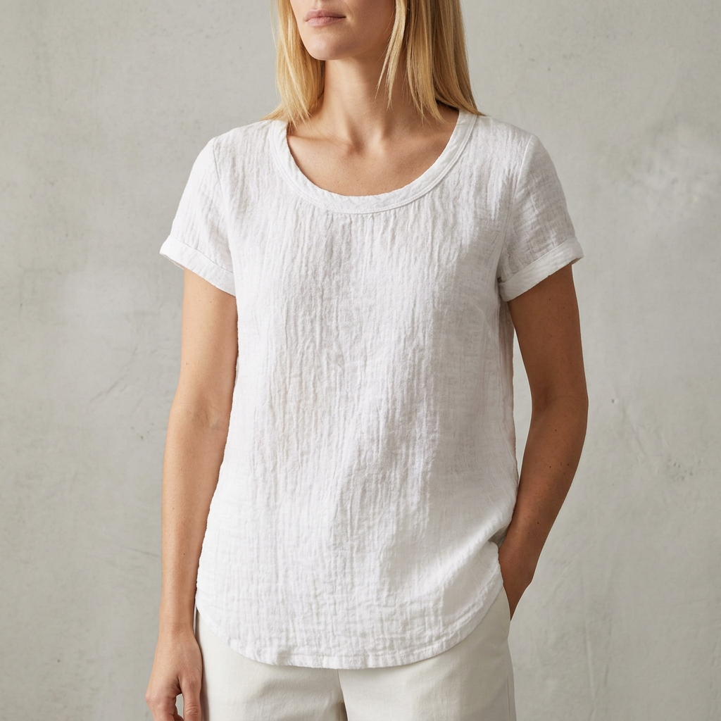 Relaxed Fit Casual T-Shirt Cotton Cuffed Sleeves - VibreMode