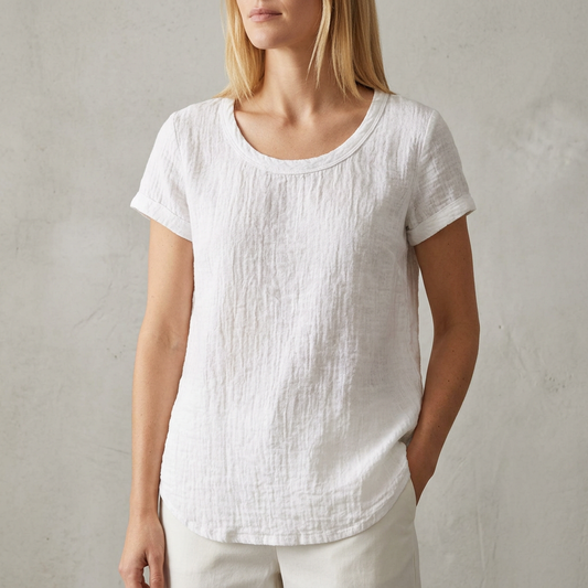 Relaxed Fit Casual T-Shirt Cotton Cuffed Sleeves - VibreMode