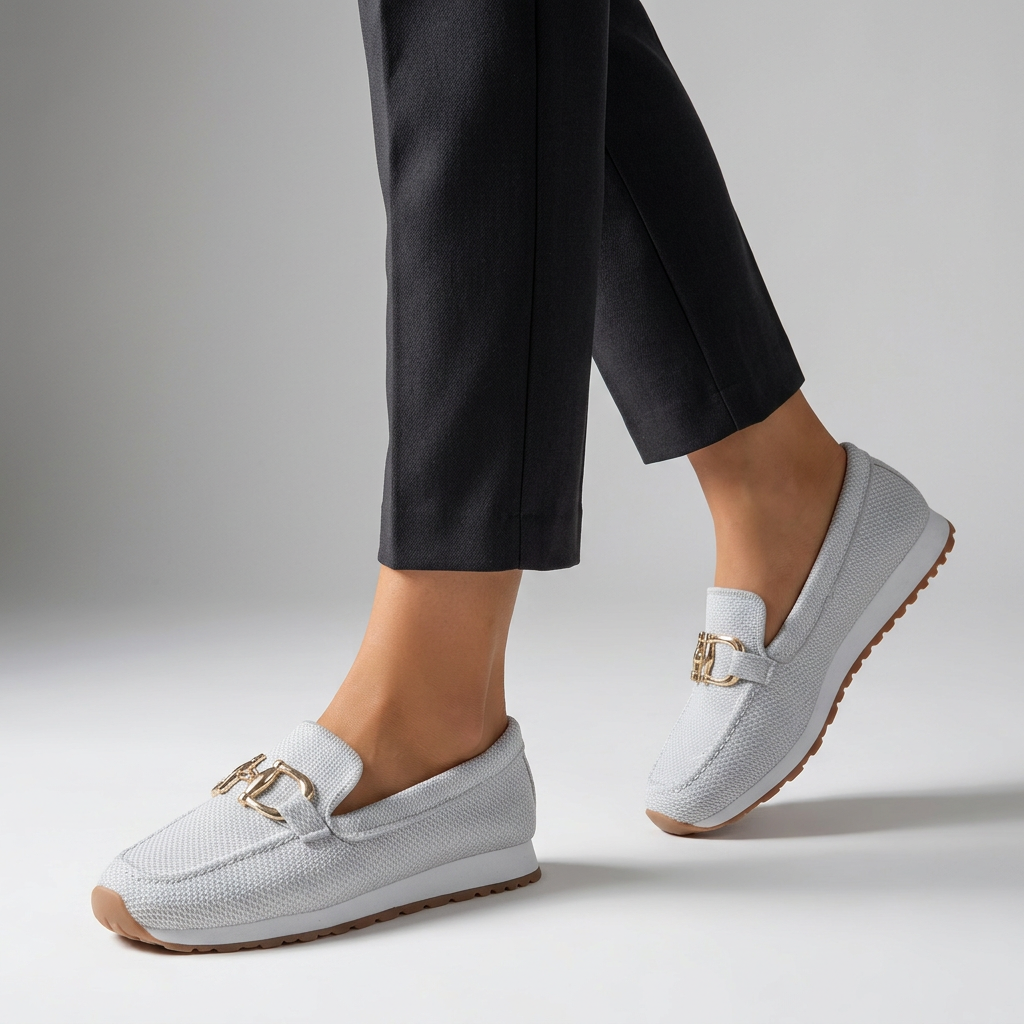 Relaxed Fit Knit Loafers Gold Tone Bit Platform Sole