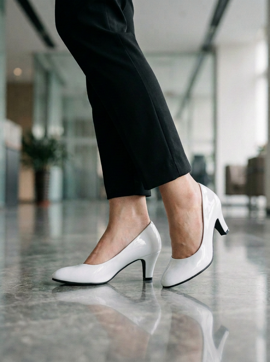 Women's Medium Heel Pumps Glossy Black - VibreMode