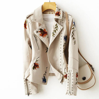 Vintage Floral Biker Leather Jacket - VibreMode