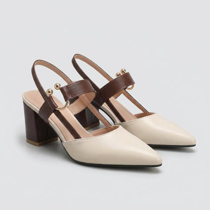 Women's Leather Slingback Pumps Buckled Strap Clear Details