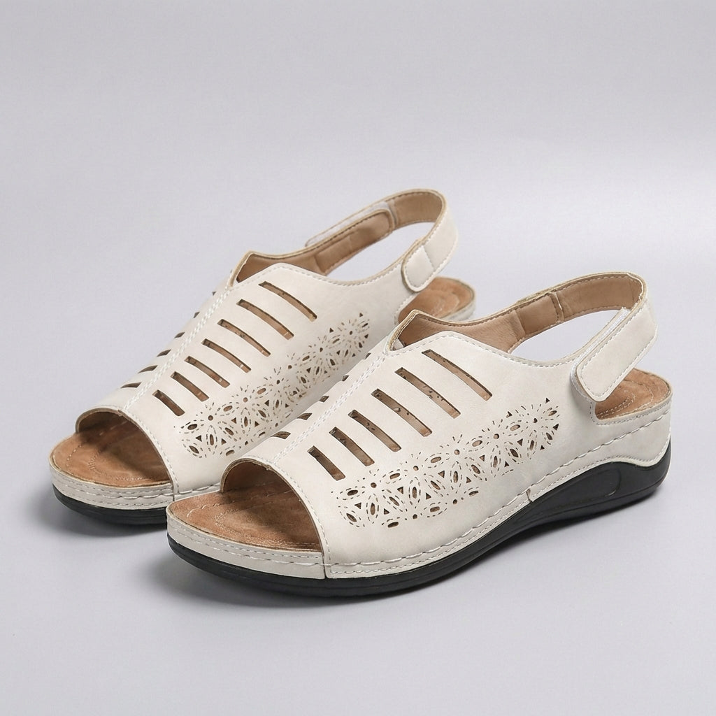 Women's Wedge Sandals Floral Cut-Out Adjustable Strap