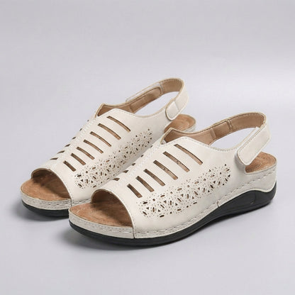 Women's Wedge Sandals Floral Cut-Out Adjustable Strap