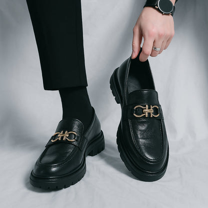 Men's Slip-On Loafers Chunky Sole Leather Comfortable - VibreMode