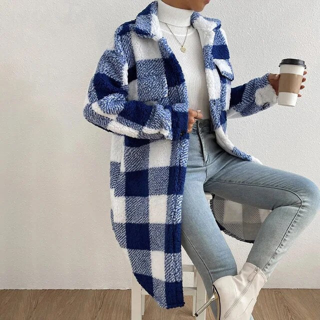 Women's Plaid Jacket Polar Fleece Lining - VibreMode
