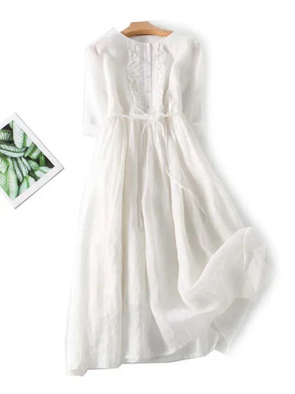 Women's Linen Dress Comfortable Natural Beige