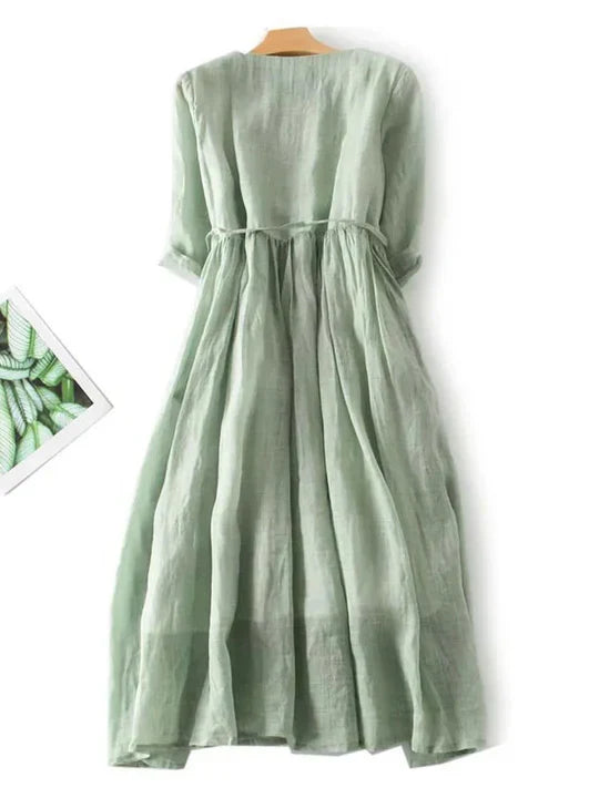 Women's Linen Dress Comfortable Natural Beige