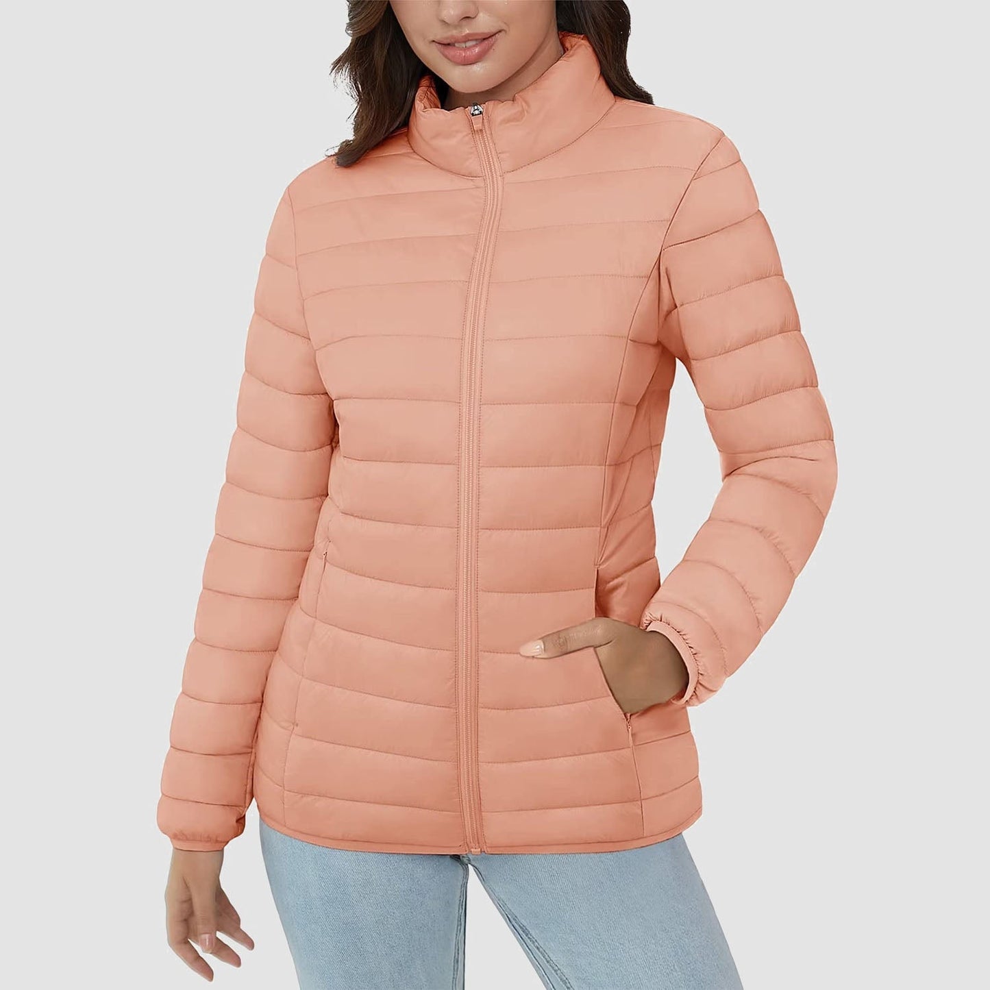 Women's Quilted Puffer Jacket Lightweight Full Zip Black