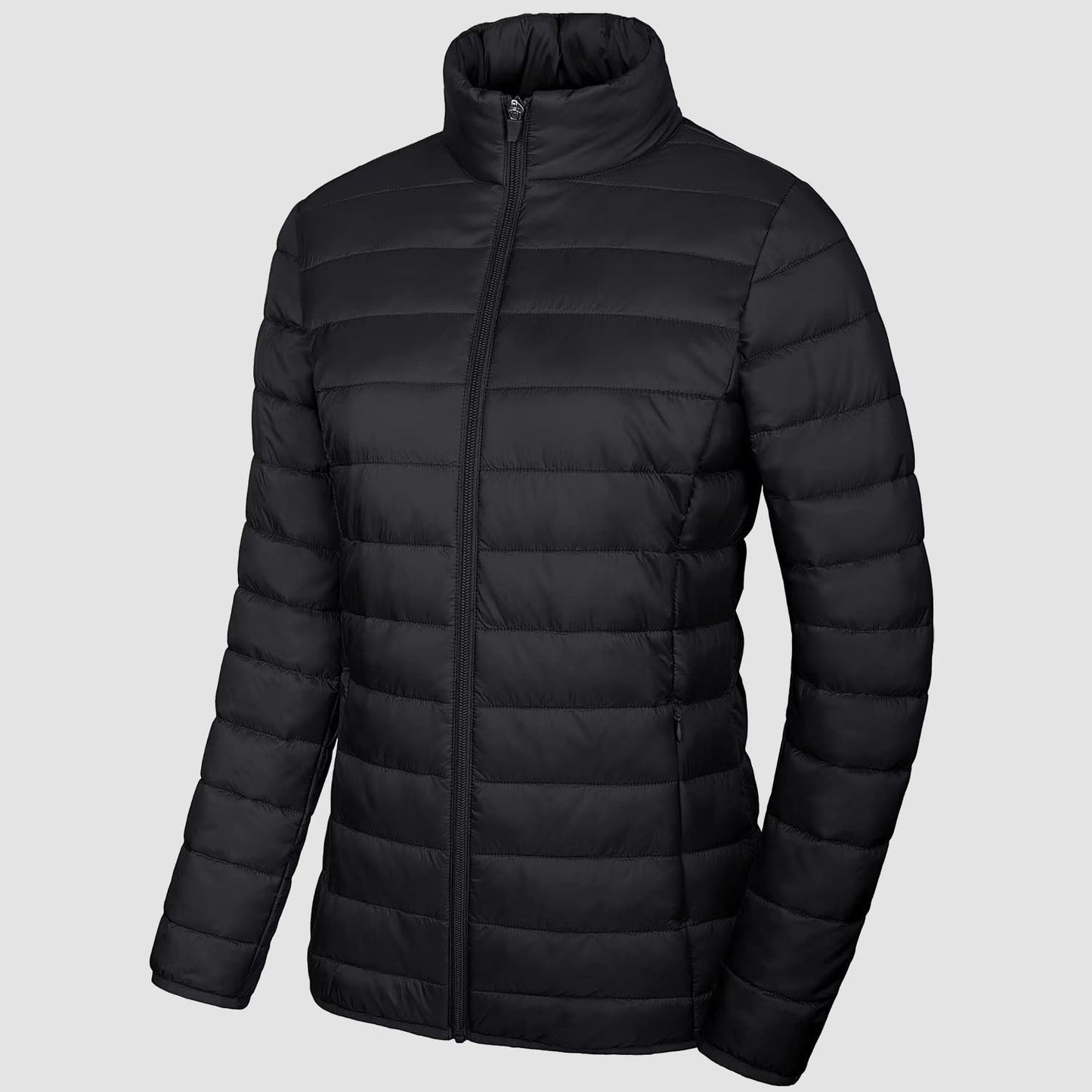 Women's Quilted Puffer Jacket Lightweight Full Zip Black