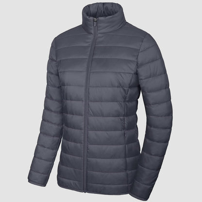 Women's Quilted Puffer Jacket Lightweight Full Zip Black