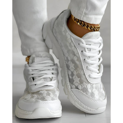 Comfy Women's Star Print Lace Up Sneakers Casual Shoes