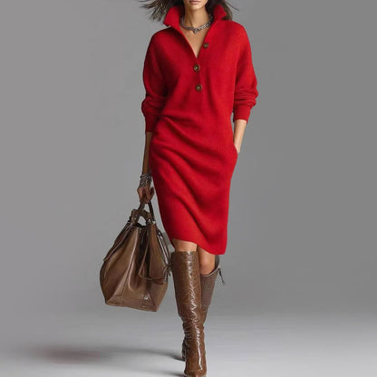 Women's Slim Fit Sweater Dress Ribbed Collar Midi Length